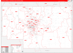 Colorado Springs Metro Area Wall Map Red Line Style 2024